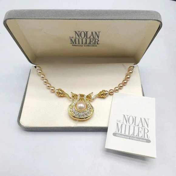 Nolan Miller Glamour Collection Necklace Faux Pearls Crystal Accents Reversible - Picture 1 of 7